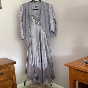 Komarov Silver Lavender Asymmetrical Evening Dress with Jacket